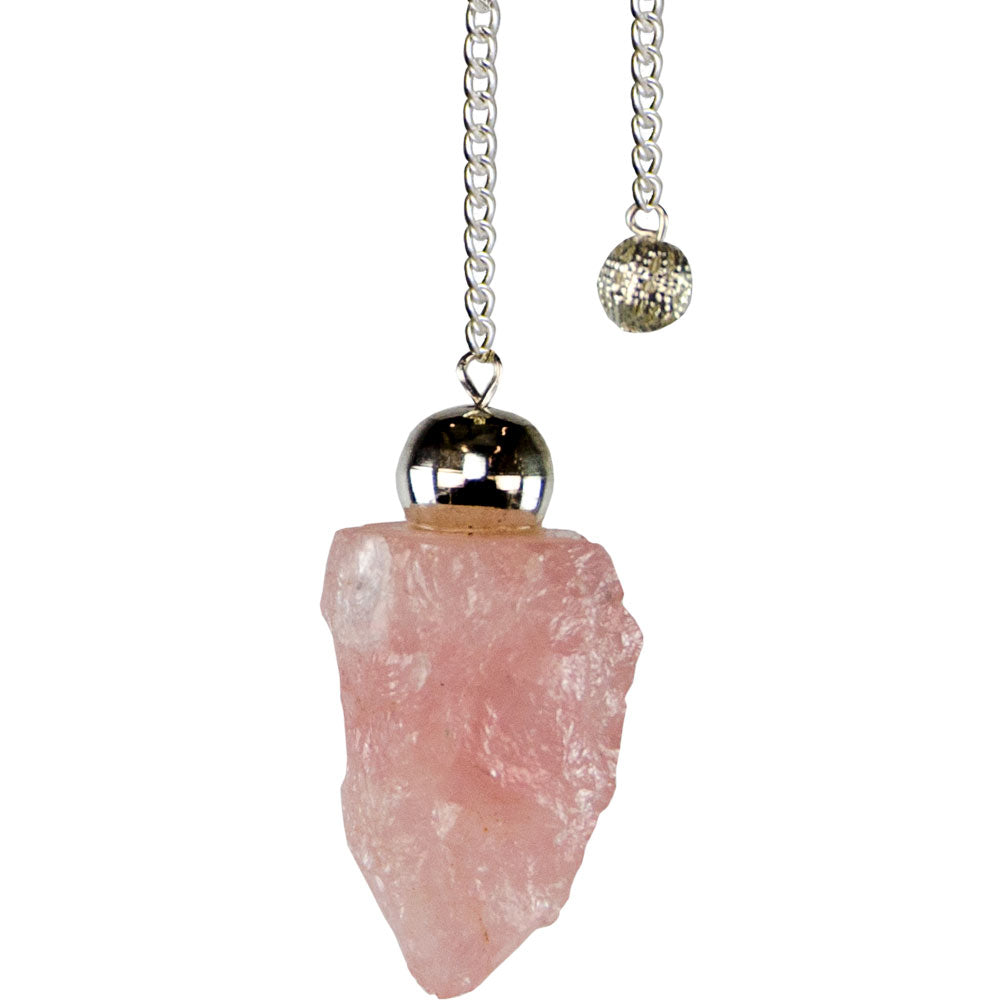 Rough Rose Quartz Pendulum with Stainless Steel Chain