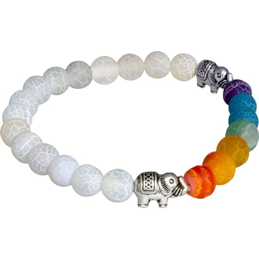 7 Chakras Cracked Agate 8mm Gemstone Bead Bracelet