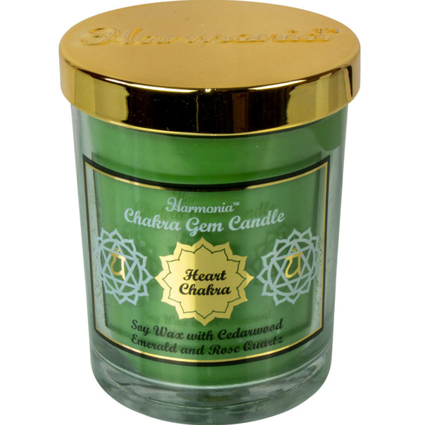 Heart Chakra Candle with Emerald & Rose Quartz Gemstone Chips