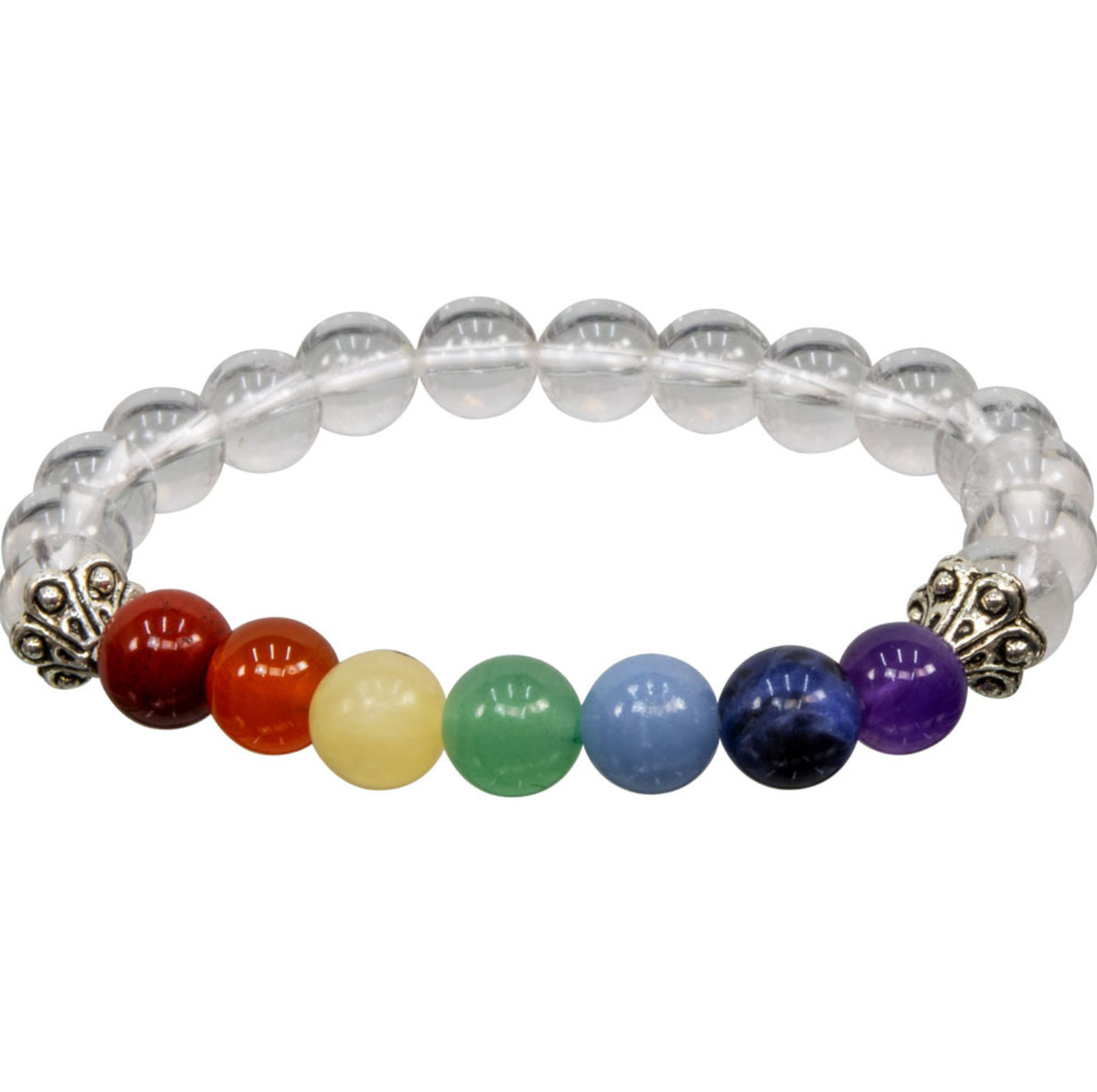 7 Chakra Clear Quartz 8mm Gemstone Bead Bracelet