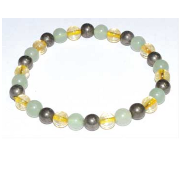 Manifest abundance and radiant confidence with this 6mm gemstone bracelet. Green Aventurine, Citrine, and Pyrite combine to attract success, spark joy, and ground your goals with magical clarity.