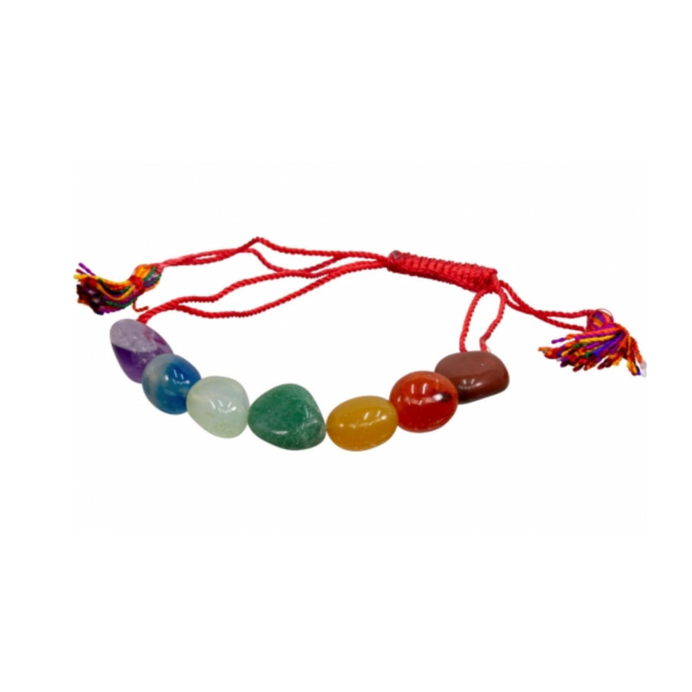 7 Chakras Tumbled Stones Adjustable Bracelet with Tassel, featuring vibrant stones representing each chakra, promoting balance and spiritual alignment.