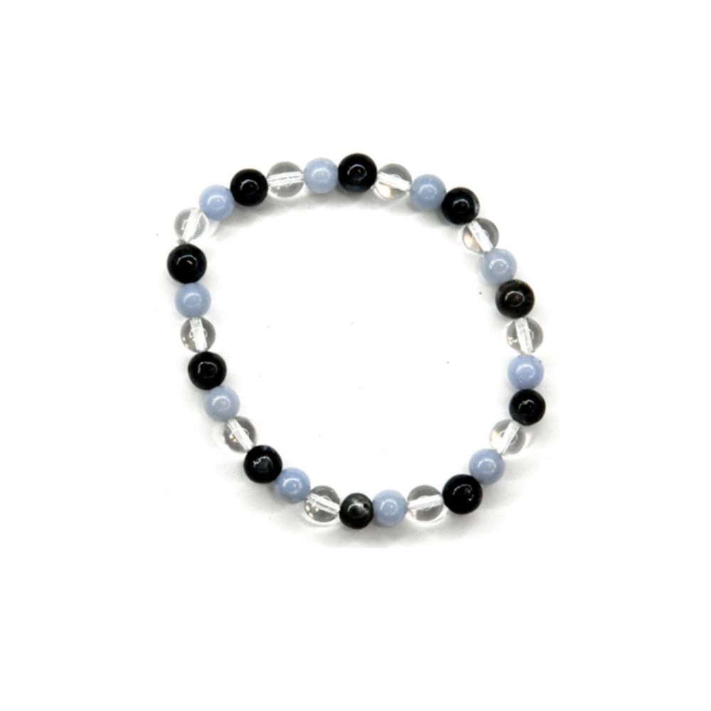 Black Labradorite, Angelite, Quartz 6mm Bead Gemstone Bracelet