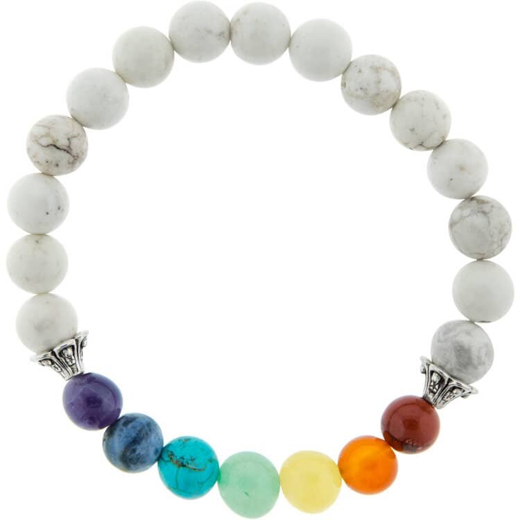 Howlite Seven Chakra Bracelet Genuine Healing Stones Strong Stretch Cord | My Little Magic Shop
