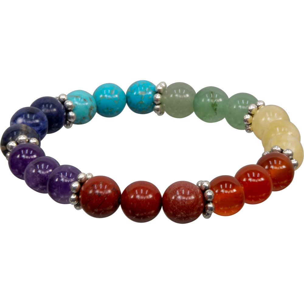 7 Chakras 8mm Bead Gemstone Bracelet with Flower Spacers