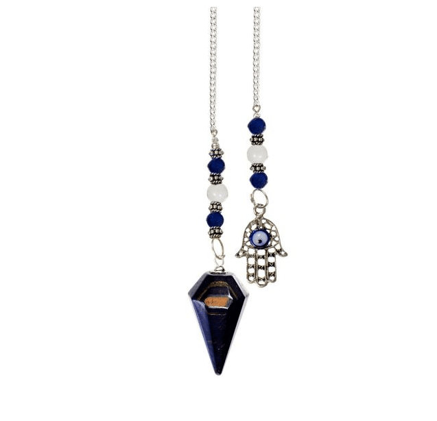 Blue Tiger Eye Fatima Hand Hexagonal Pendulum