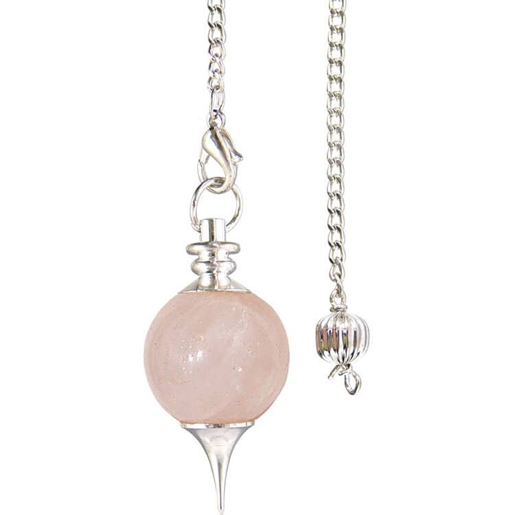 Rose Quartz Sephoroton Pendulum – A polished heart-centered pendulum with metal tip, ideal for intuitive divination, love rituals, and emotional healing.