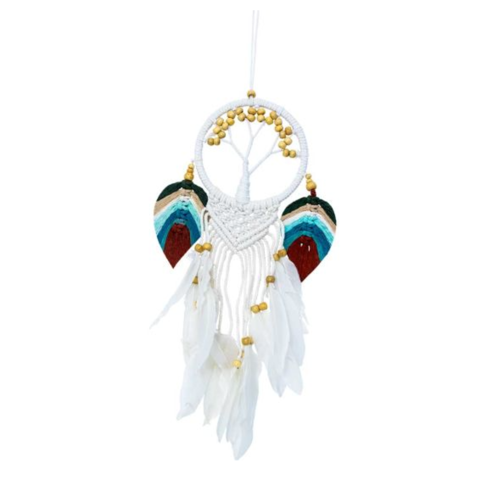 Boho Natural Wooden Bead Tree Macrame Leaves Dreamcatcher
