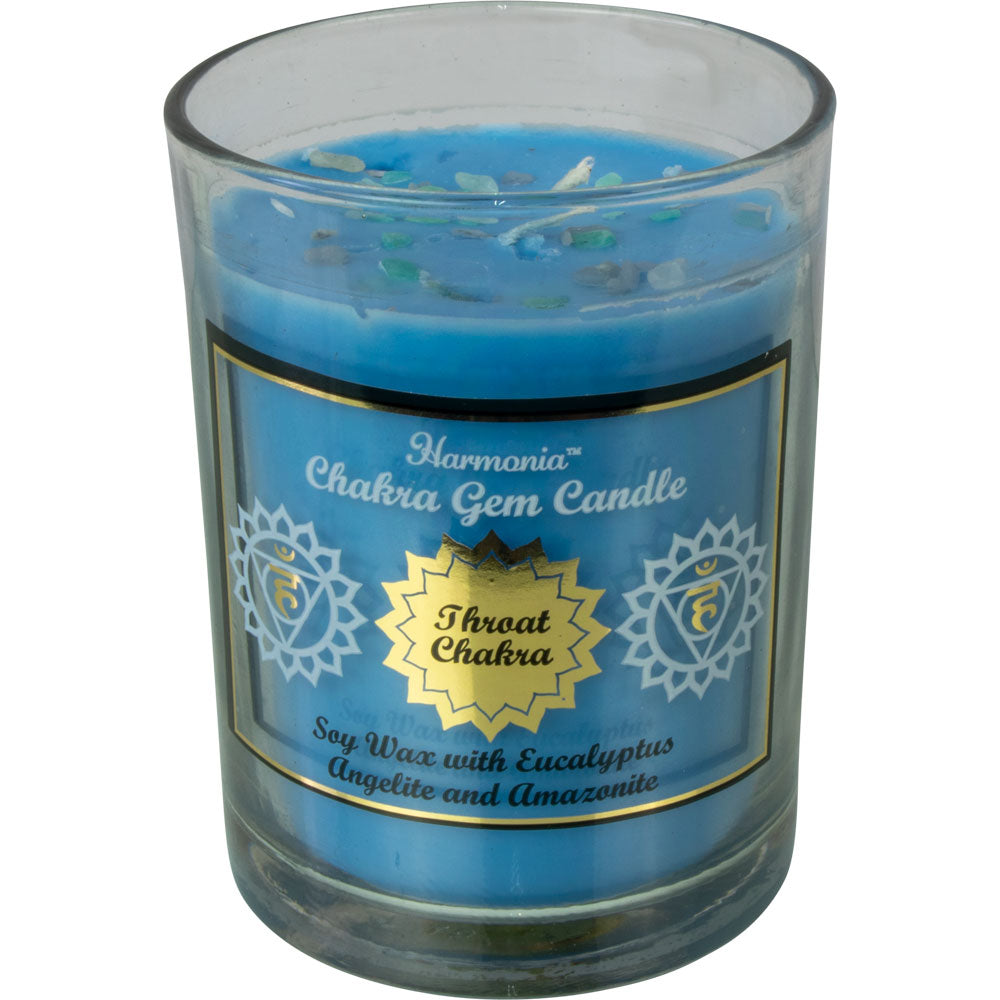 Throat Chakra Candle with Angelite and Amazonite Gemstone Chips