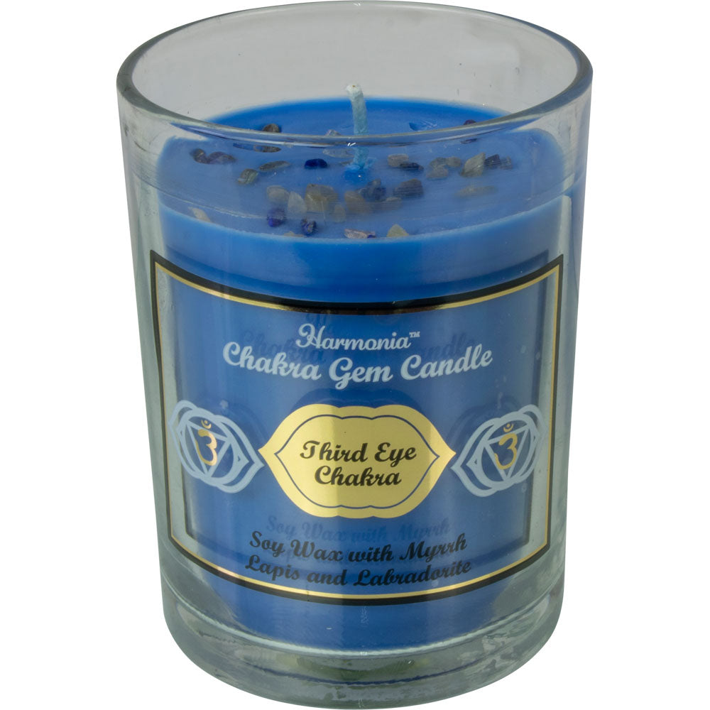 Third Eye Chakra Candle with Lapis and Labradorite Gemstone Chips