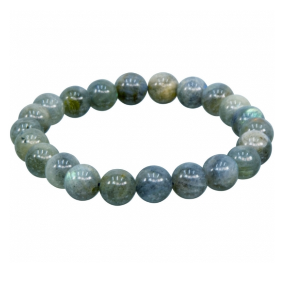 6mm Blue Labradorite Bead Bracelet showcasing iridescent flashes of blue, green, and gold, designed for transformation, intuition, and protection.