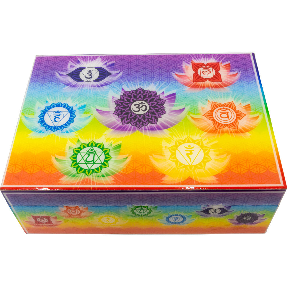 7 Chakra wood velvet lined storage box, closed