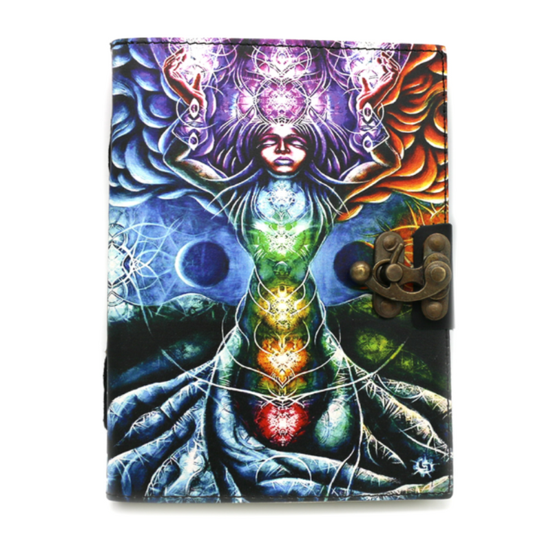 7 Chakras Tree Leather Journal | Chakra Healing Grimoire for Energy Work