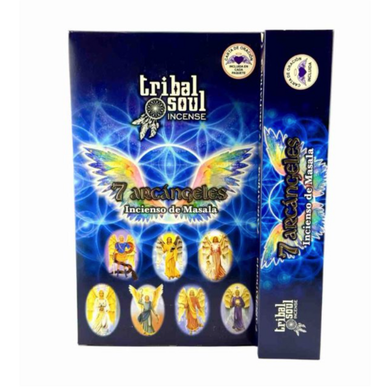15 g pack of Tribal Soul 7 Archangels incense sticks, hand‑rolled masala style with aromatic blend of sandalwood, rose, jasmine, and spices—ideal for raising sacred energy and calling in divine guidance.