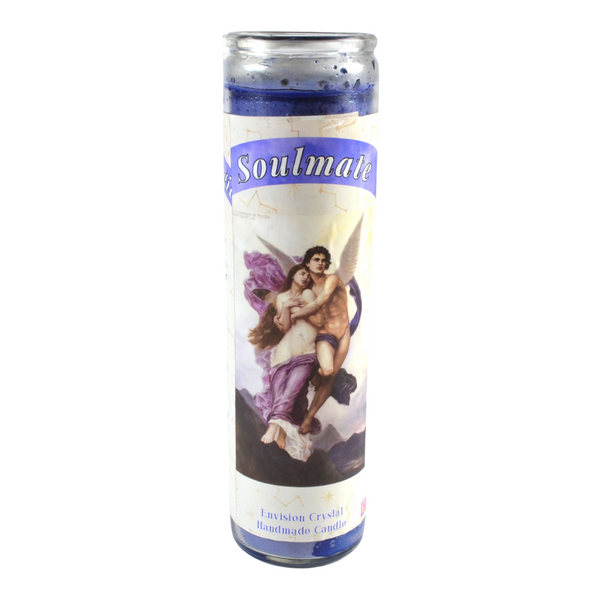 Soulmate 7 Day Magic Ritual Candle – pink glass candle for attracting divine love, emotional healing, and heart-centered connection.