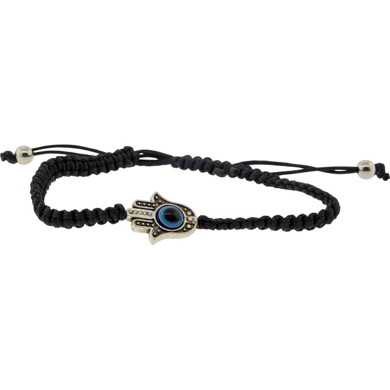 Black Rope Evil Eye w/ Fatima Hand Adjustable Bracelet