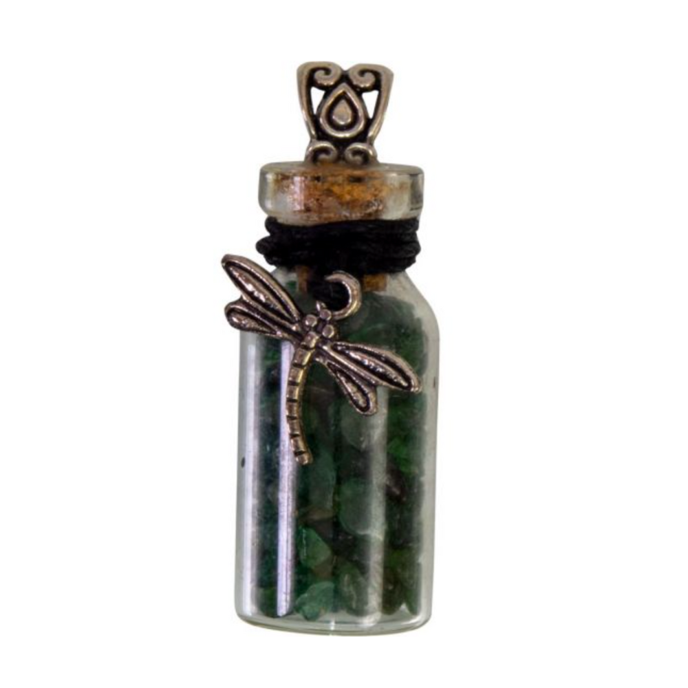 Green Aventurine with Dragonfly Gemstone Chip Bottle Necklace