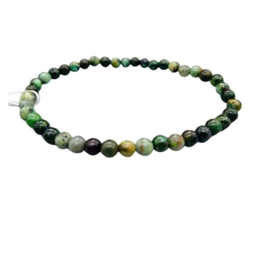 African Turquoise 4mm Bracelet with speckled green-blue gemstone beads, designed for transformation, confidence, and balance.