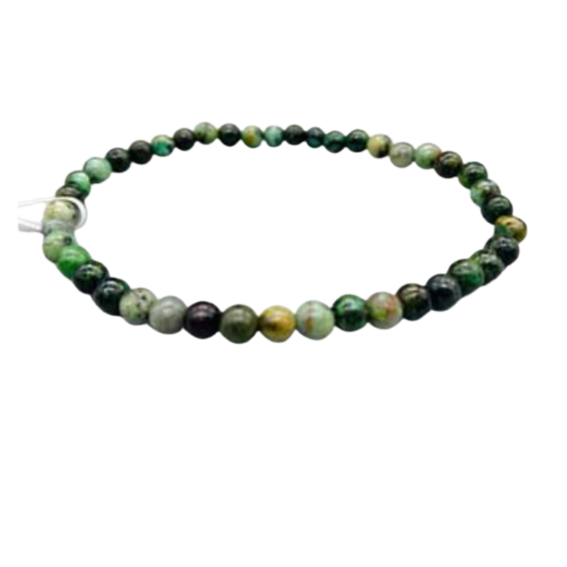 African Turquoise 4mm Bracelet with speckled green-blue gemstone beads, designed for transformation, confidence, and balance.