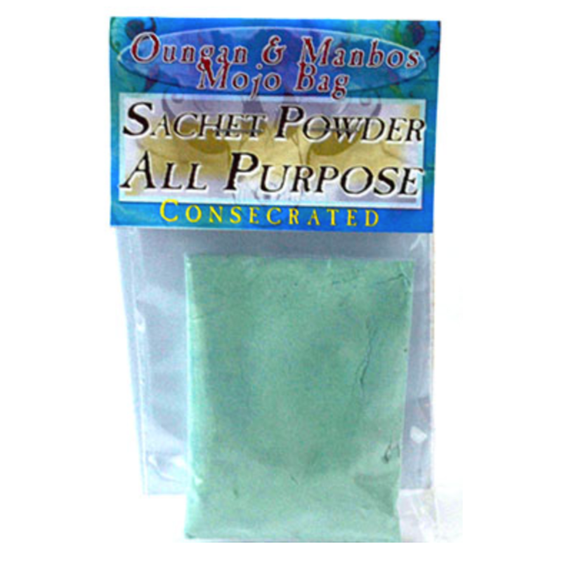 All Purpose Sachet Powder (Consecrated) in a small ritual container, used for protection, love, prosperity, and spiritual cleansing.