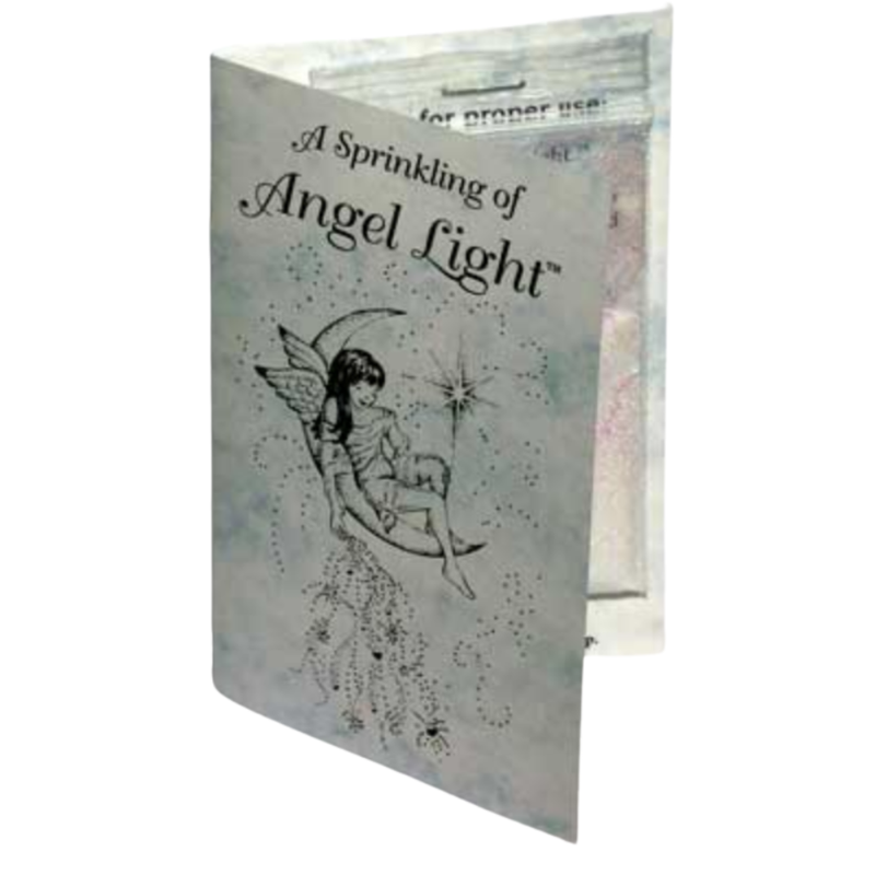 Angel Light Magic Dust in a small jar, herbal and resin blend for peace, protection, and angelic guidance rituals.