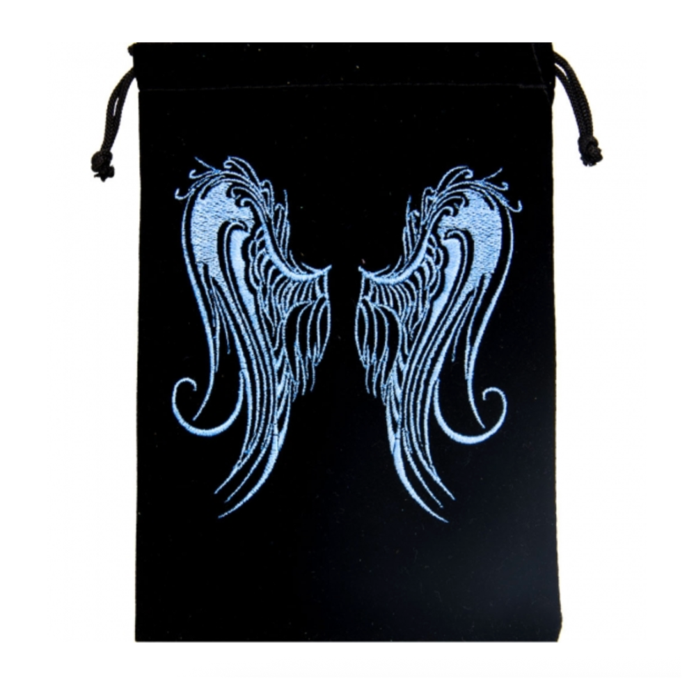 Embroidered velvet bag with angel wings design
