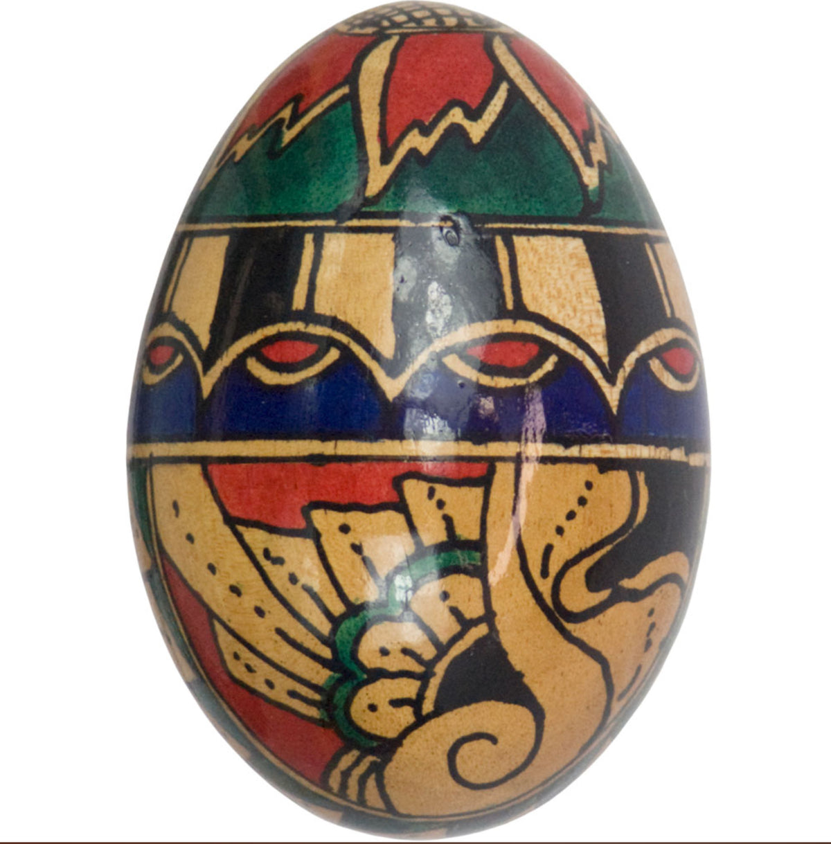 Hand-painted wood egg shaker with bold Art Deco face design