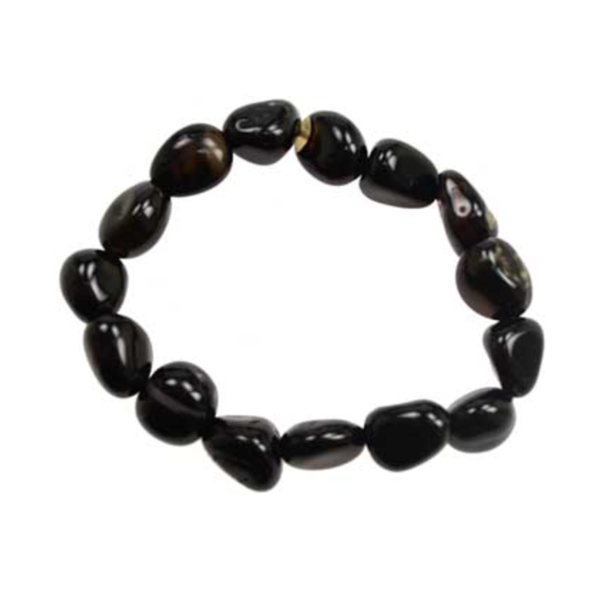 Black Tourmaline Tumbled Stone Bracelet with polished stones, designed for grounding, protection, and energy balance.