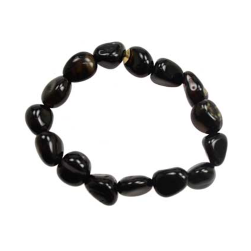 Black Tourmaline Tumbled Stone Bracelet with polished stones, designed for grounding, protection, and energy balance.