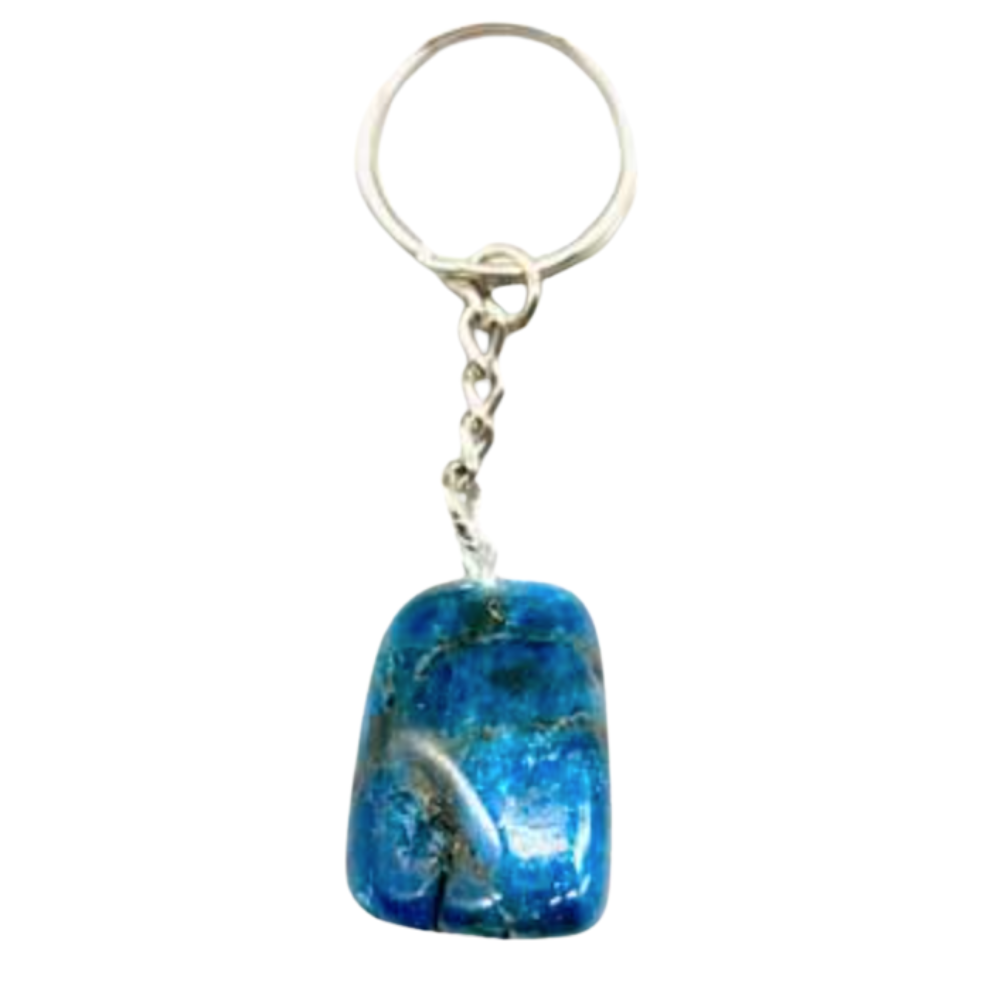 Blue Apatite Keychain featuring genuine crystal for creativity, motivation, and manifestation.