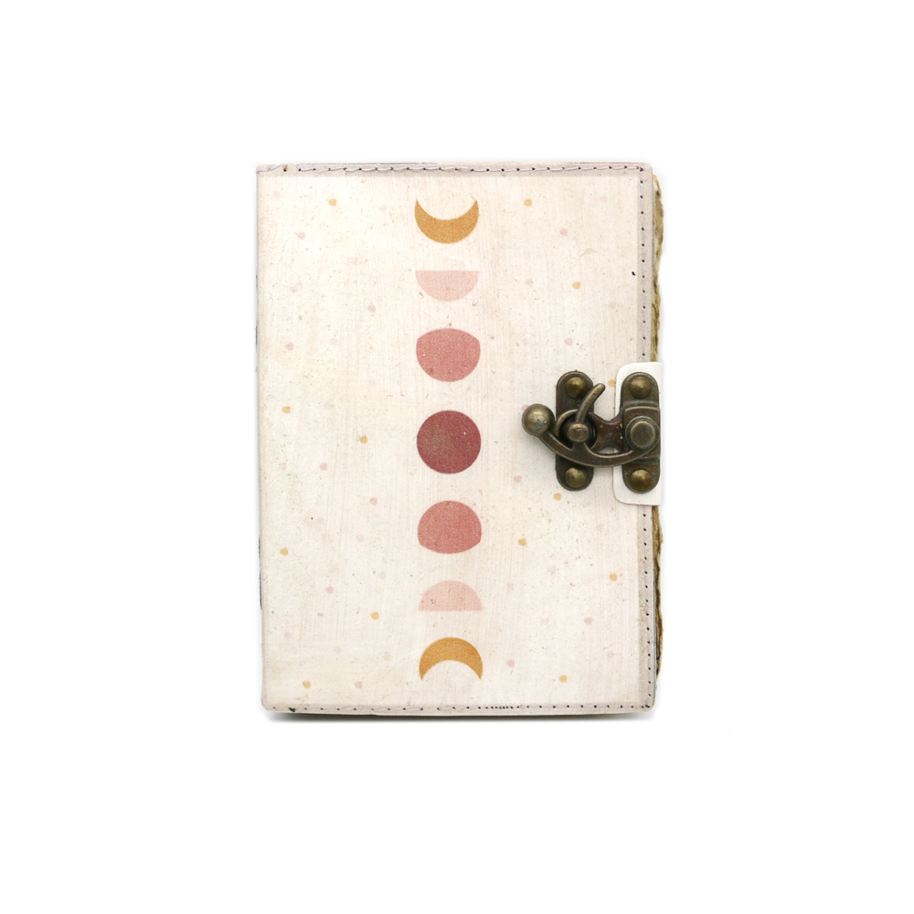 Bohemian moon phase leather spell journal with brass latch