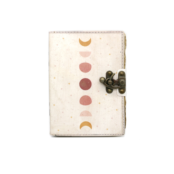Bohemian moon phase leather spell journal with brass latch