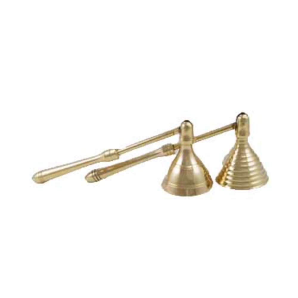 Brass Candle Snuffer with polished finish, used to safely extinguish candles during rituals and meditation.