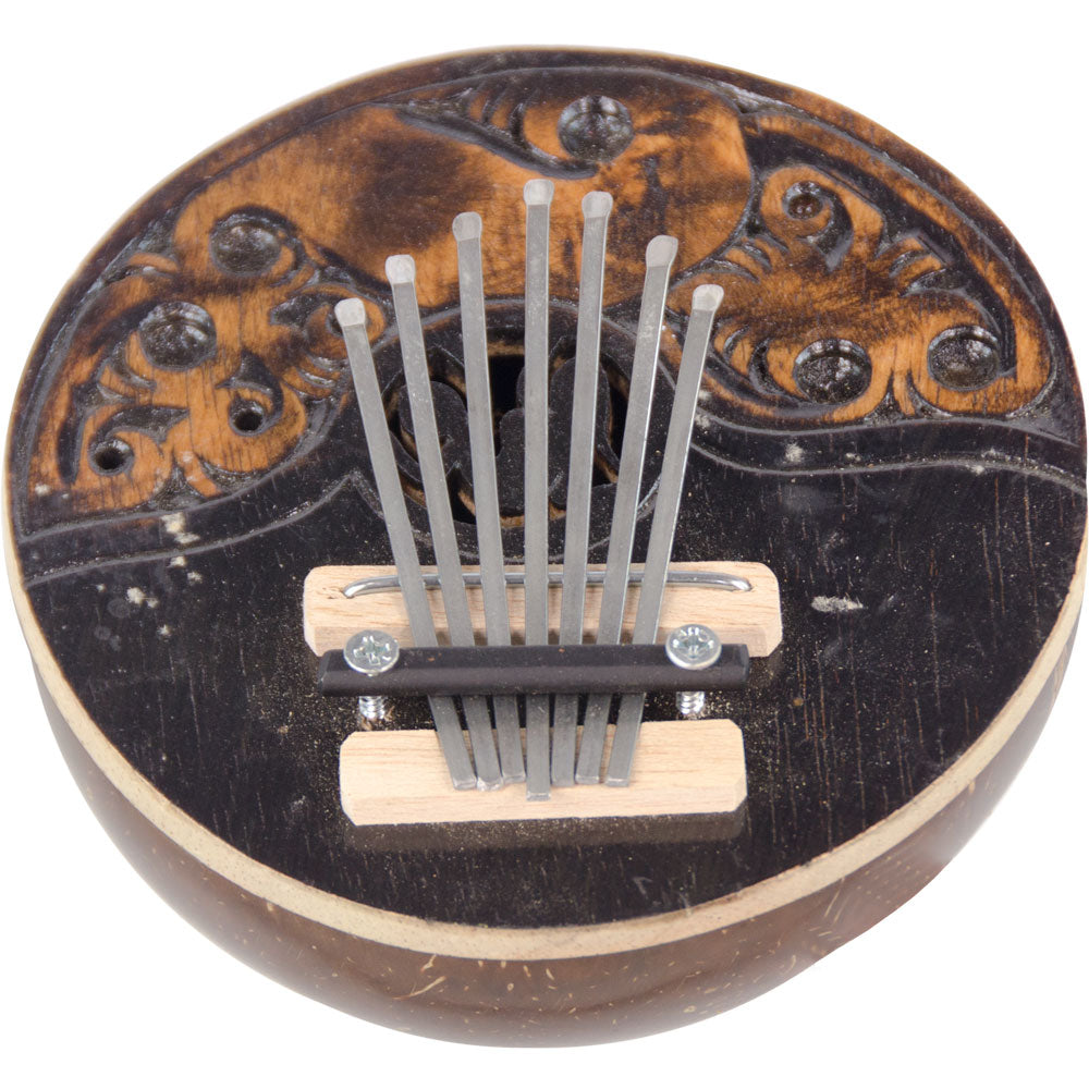 Hand-carved coconut shell kalimba with metal tines