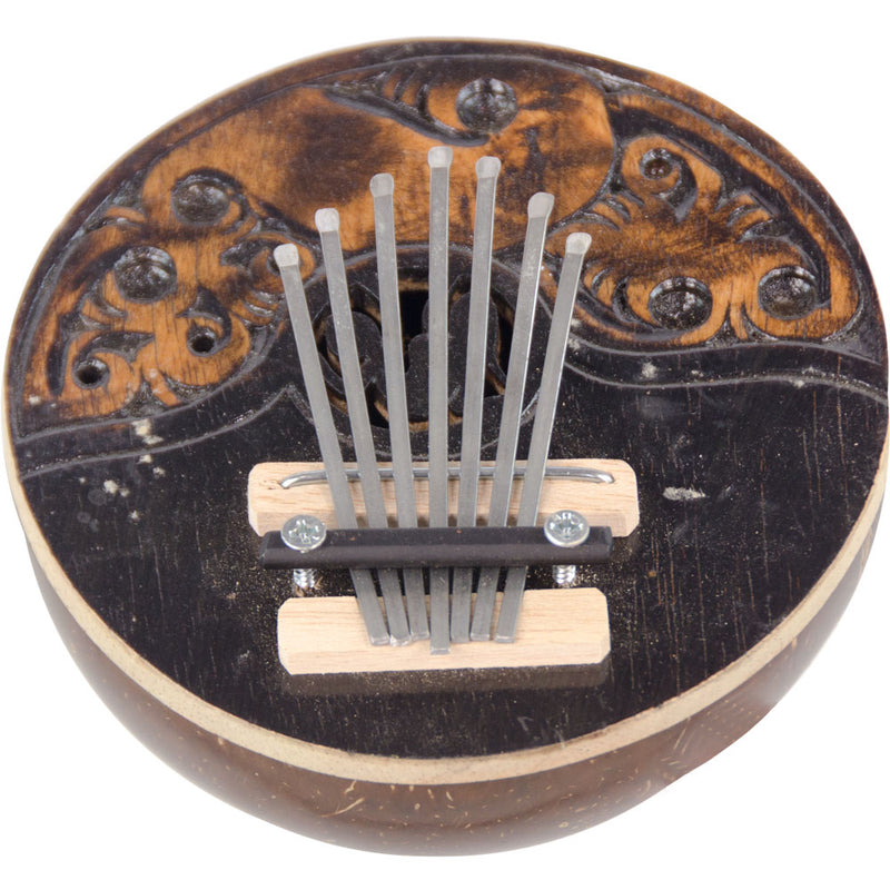 Hand-carved coconut shell kalimba with metal tines