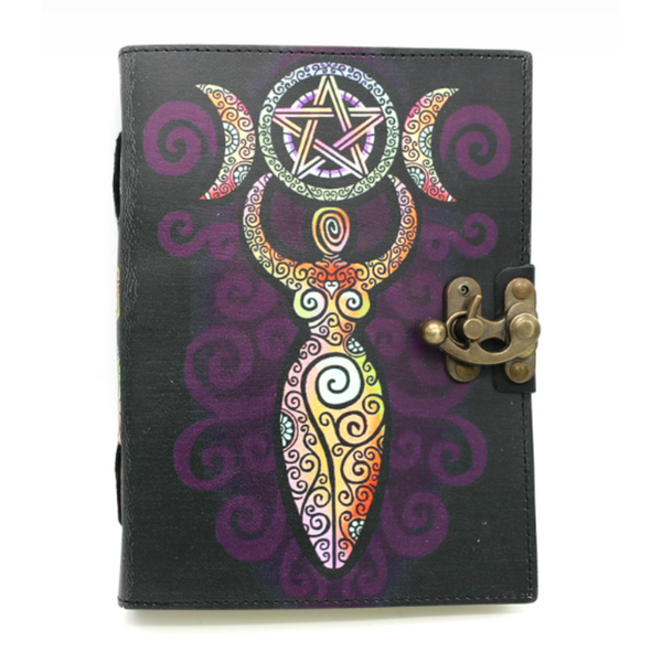 Celestial Goddess Leather Journal | Triple Moon Grimoire for Ritual & Magic