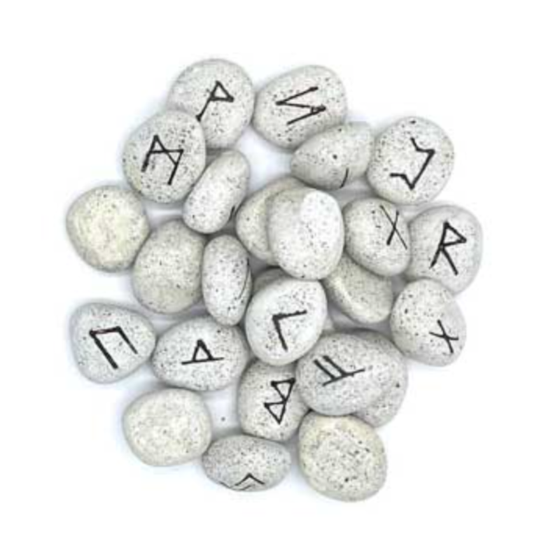 Ceramic White Rune Set with engraved Norse symbols, crafted for clarity, peace, and spiritual guidance.