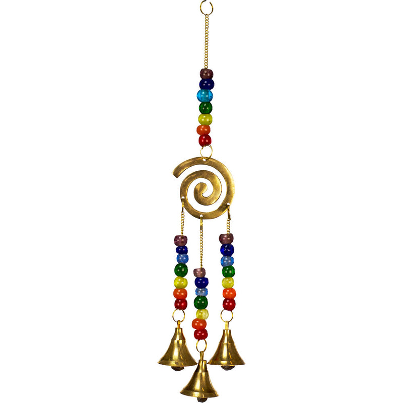 Brass spiral wind chime featuring seven-color beaded strands