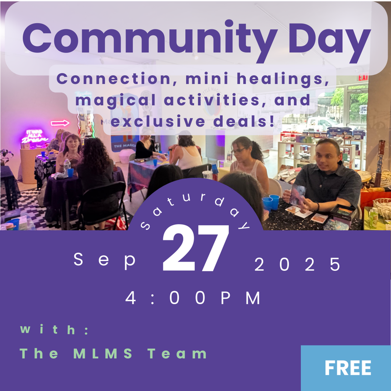 Promotional poster for a Community Day event with people sitting at tables, featuring text about activities and date.