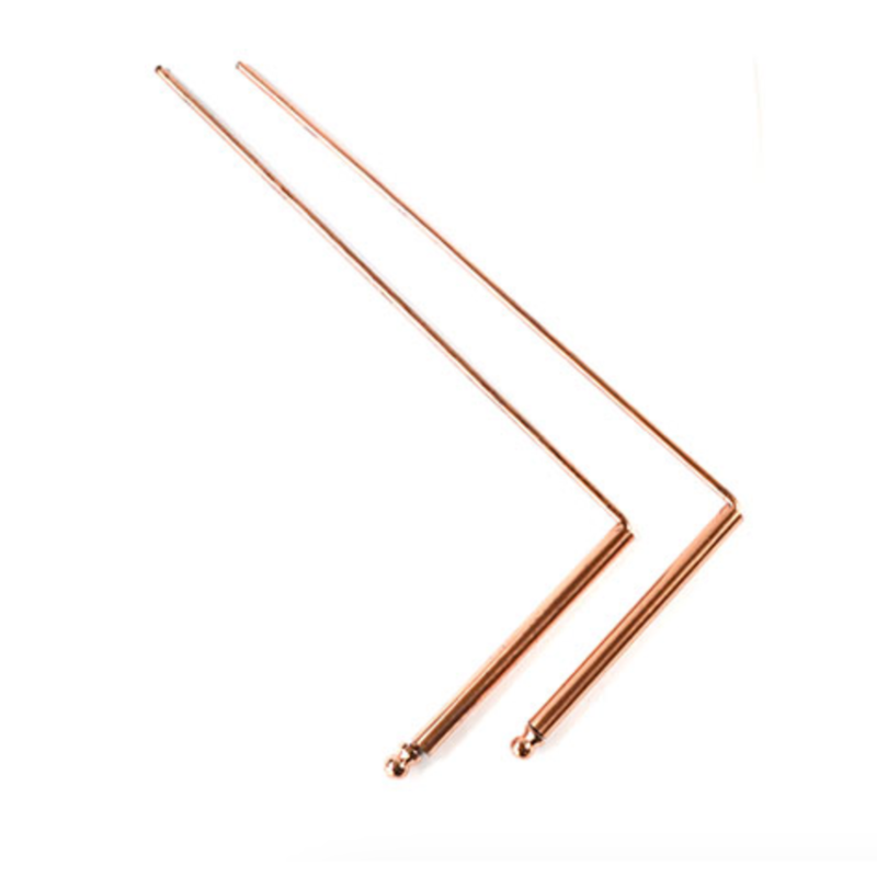 Copper Dowsing Rods measuring 9 ¼" x 4 ½", handcrafted divination tools for energy work and spiritual alignment.