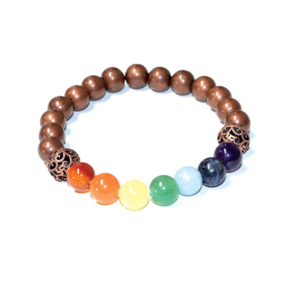 Restore energetic harmony with this Copper 7 Chakra Bracelet. Featuring 8mm gemstones and copper spacers, it supports chakra alignment, vitality, and spiritual grounding in a bold, magical design.