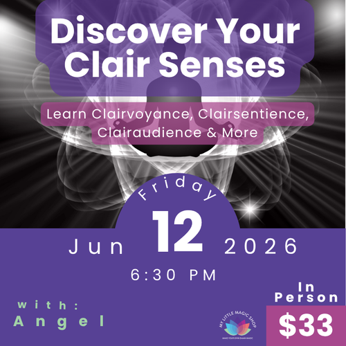 Promotional flyer for a clairvoyance workshop with event details and pricing.