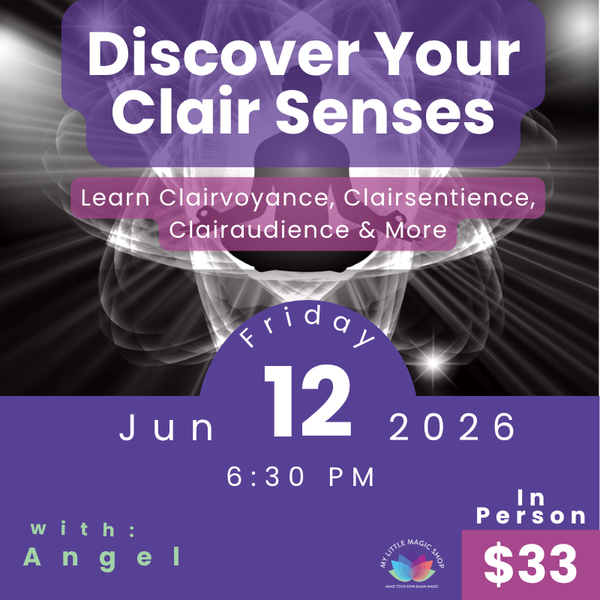 Promotional flyer for a clairvoyance workshop with event details and pricing.