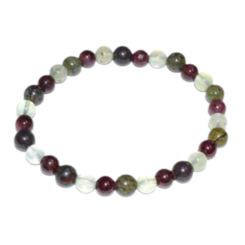 Dragon Blood Jasper, Garnet, and Prehnite bead bracelet