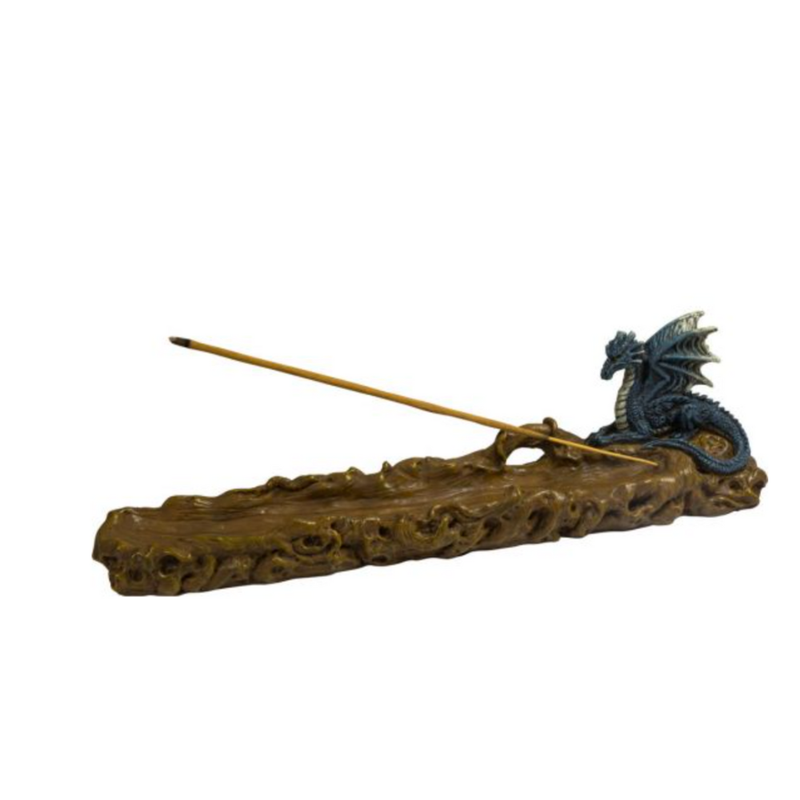 Dragon on Log Incense Holder with detailed dragon design, used for incense burning, protection, and mystical décor.
