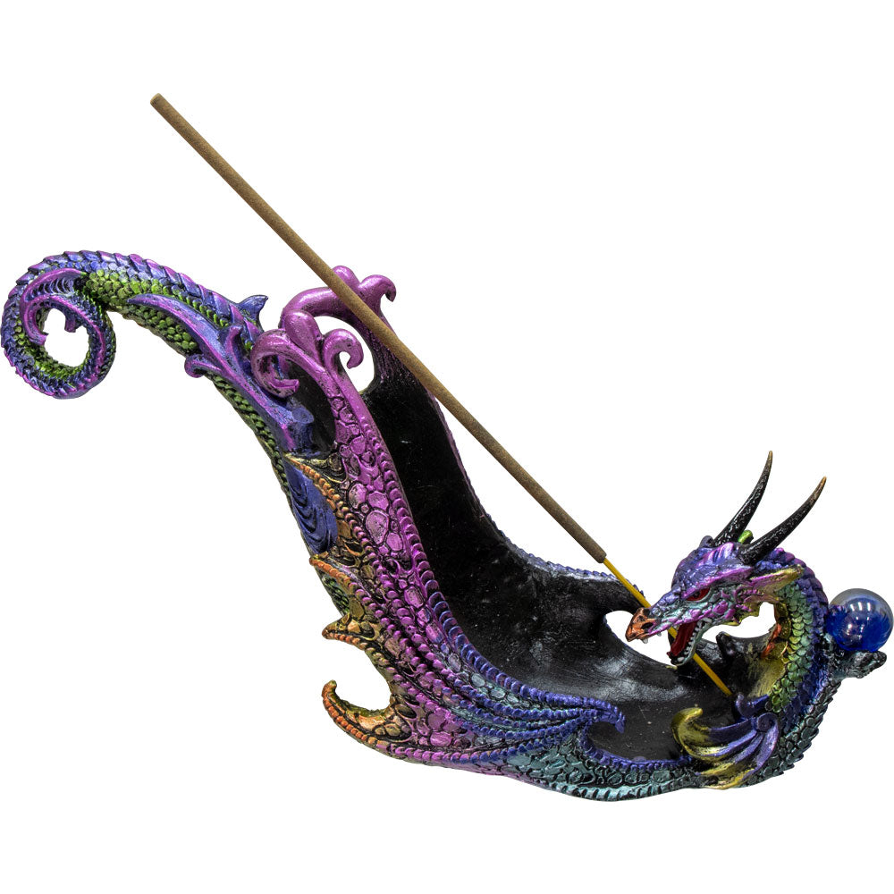 Dragon with Sphere Incense Stick Holder, designed as a dragon holding a mystical sphere, used for incense burning and spiritual protection.