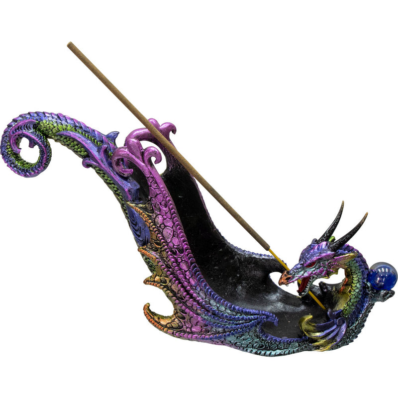 Dragon with Sphere Incense Stick Holder, designed as a dragon holding a mystical sphere, used for incense burning and spiritual protection.