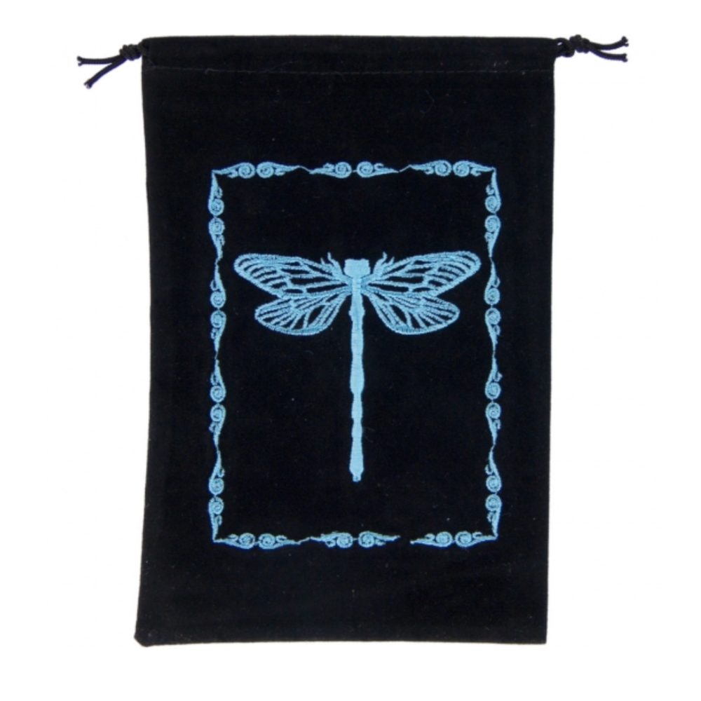 Embroidered velvet bag with dragonfly design
