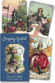 Close-up of witch-themed tarot card illustration