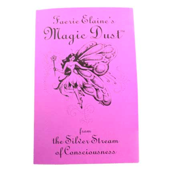 Pink packaging of 'Magic Dust' with a fairy illustration on a white background